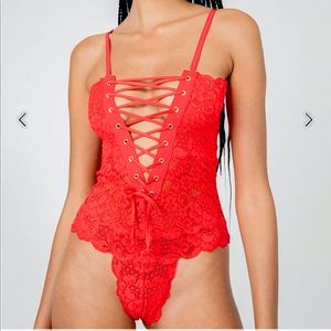 Reversible Lace Bodysuit Medium Red